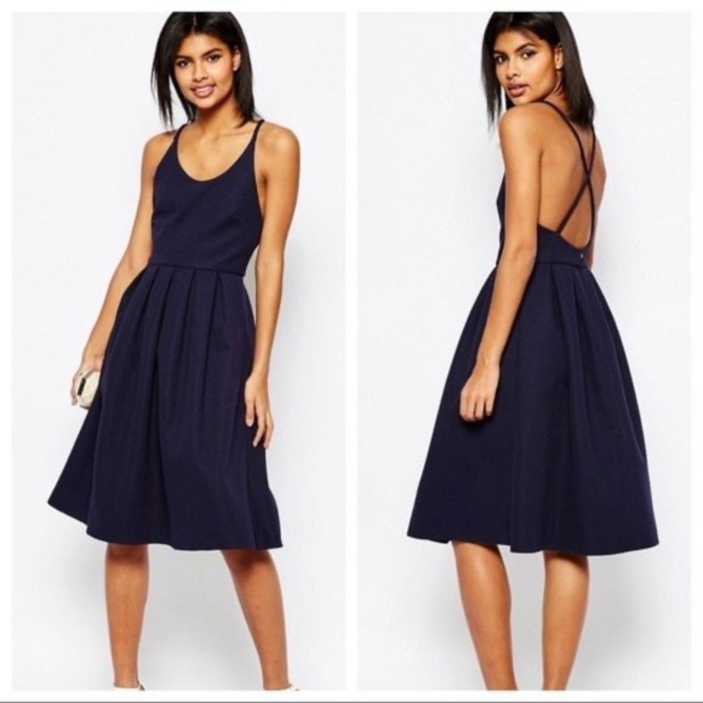 ASOS Navy Blue Strappy Backless Midi Dress
